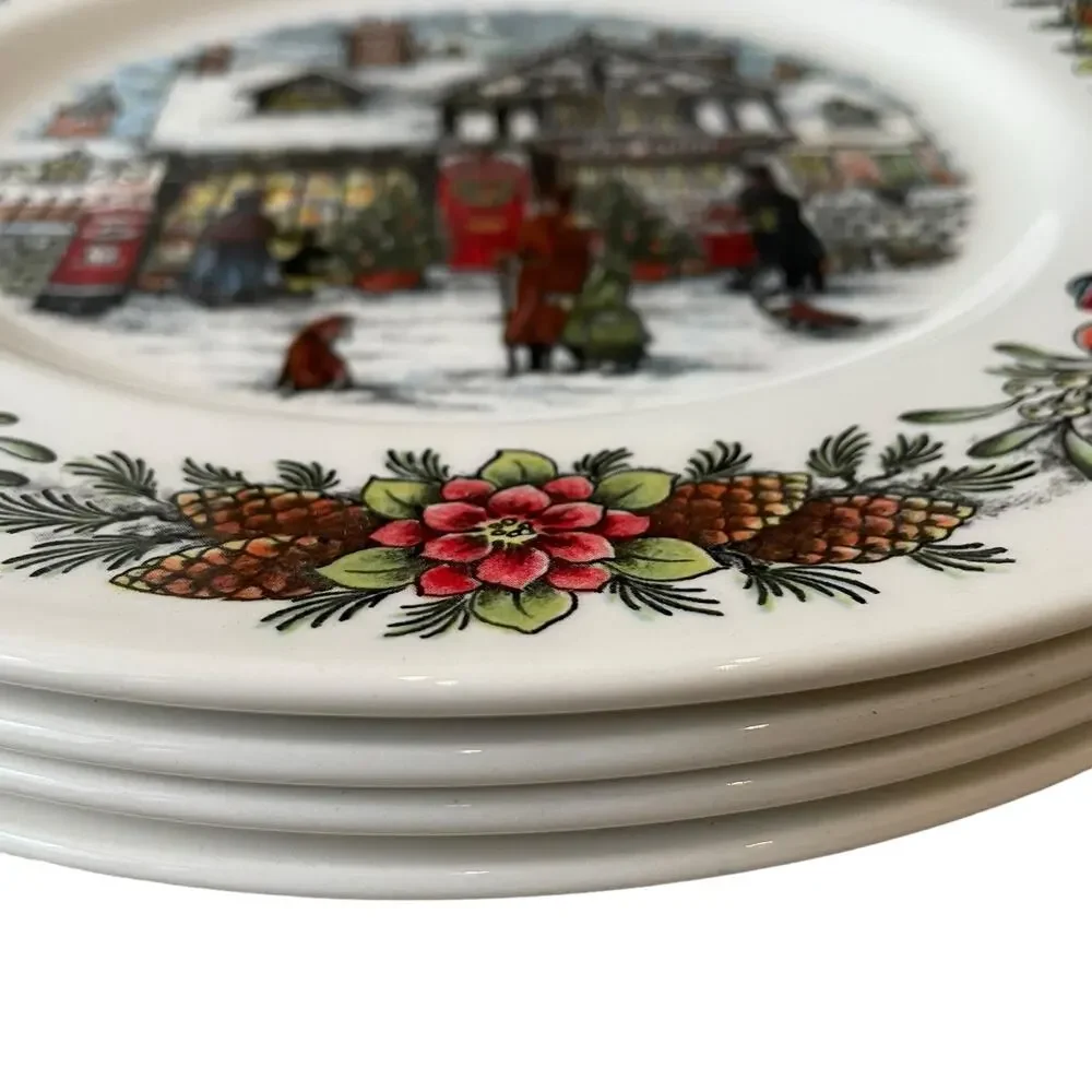 Royal Stafford TOY SHOP Dinner Plate 11in Set of 4 Christmas Holiday New